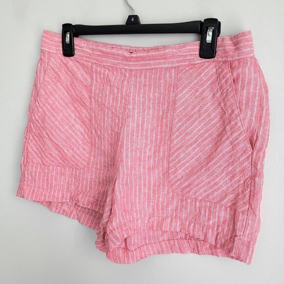 Ellen Tracy 100% Linen Pink White Stripes Elastic Waist Pull On Shorts - Picture 3 of 6